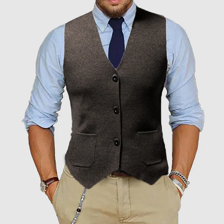 Men's Knit Solid Color V-Neck Sleeveless Vest