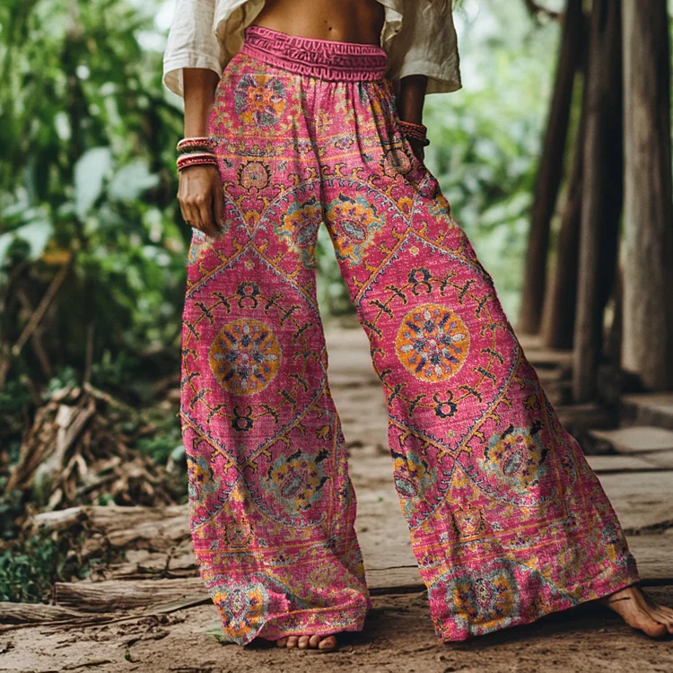 Vintage Bohemian Floral Print Loose Wide-leg Pants