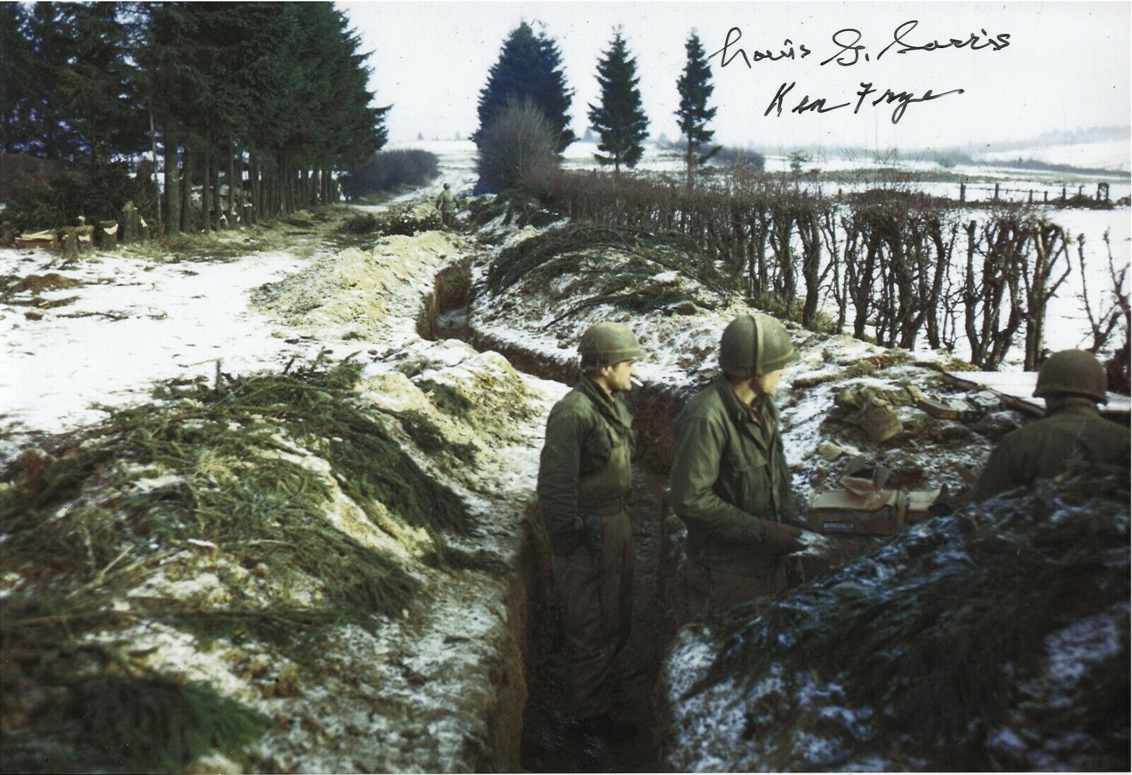 KEN FRYE 26TH INF. DIV. & LOUIS SARRIS 1ST ARMY BATTLE OF THE BULGE SIGNED Photo Poster painting