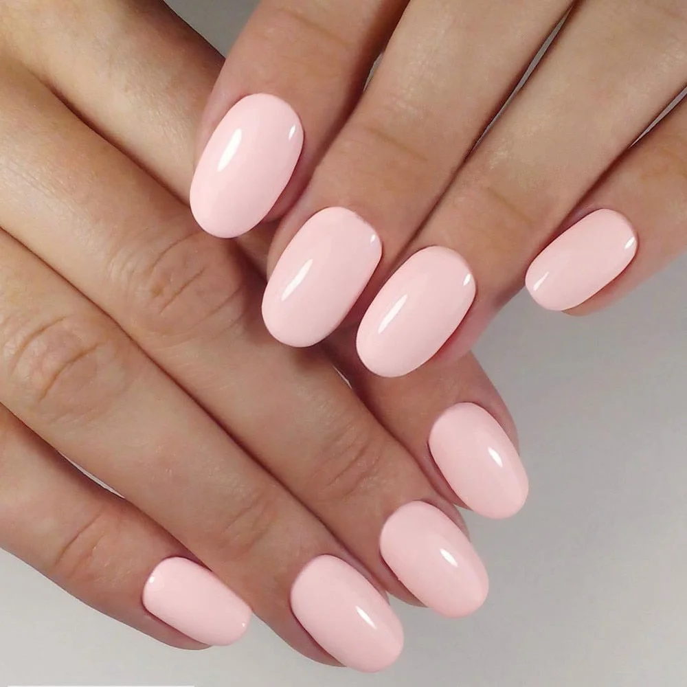 24Pcs Shiny Nude Oval Fake Nails For Children Natural Artificial Press On False Nails DIY Finger Tip Manicure Tools-Nail Inspo