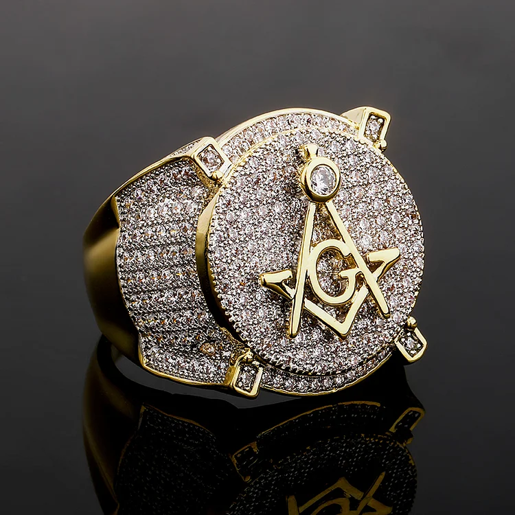 Hip Hop CZ Masonic Ring Men