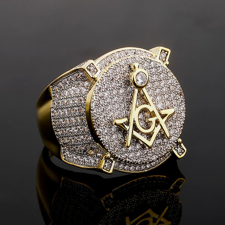 Hip Hop CZ Masonic Ring Men