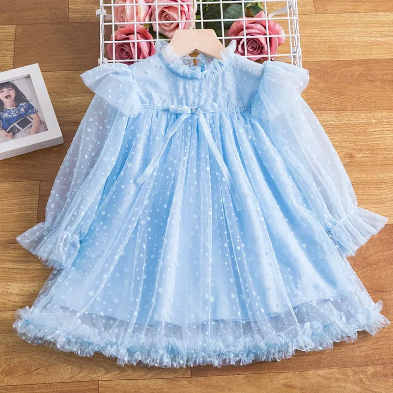 Red White Girls Dresses Long Sleeve Baby Girls Winter Dresses Kids Cotton Lace Clothing Casual Dresses for 2-8 Years Children