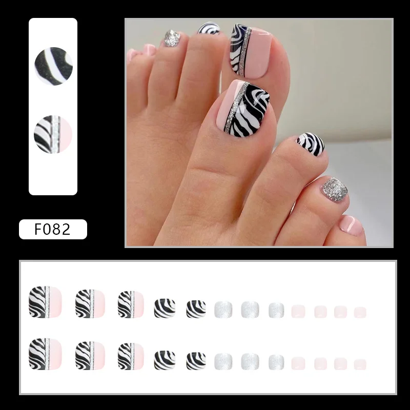 Churchf Churchf Zebra-Scuckling Double Nail Nails Fake Nails Black And White Manicure Sweet Cool Hot Girl Nails Nails
