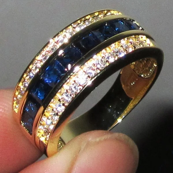Classic Jewelry Men Womens Sapphire 18K Yellow Gold Filled Wedding Band Ring Size 7-11 Gift
