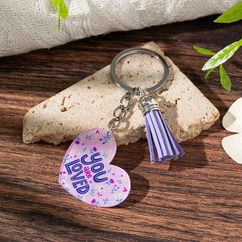 Cute Letter Heart Shape Arylic Tassel Keychain