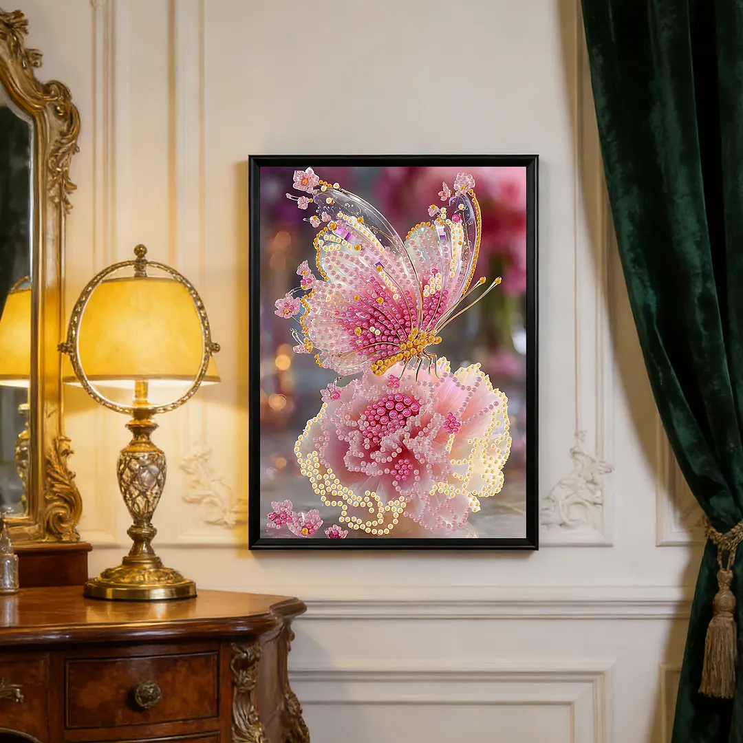 Pearl Painting Kit for Adults Pink Butterfly 11.81x15.75in