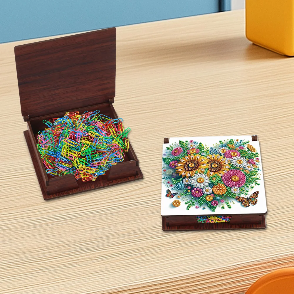 Wood Heart Sunflower Diamond Painting Memo Pad Holder Mosaic Kit for Home Office