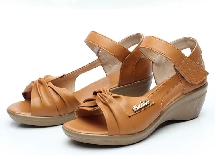 GKTINOO Summer Woman Leather Shoes Soft Outsole Open Toe Sandals Casual Wedges Women Shoes 2022 New Fashion Women Sandal