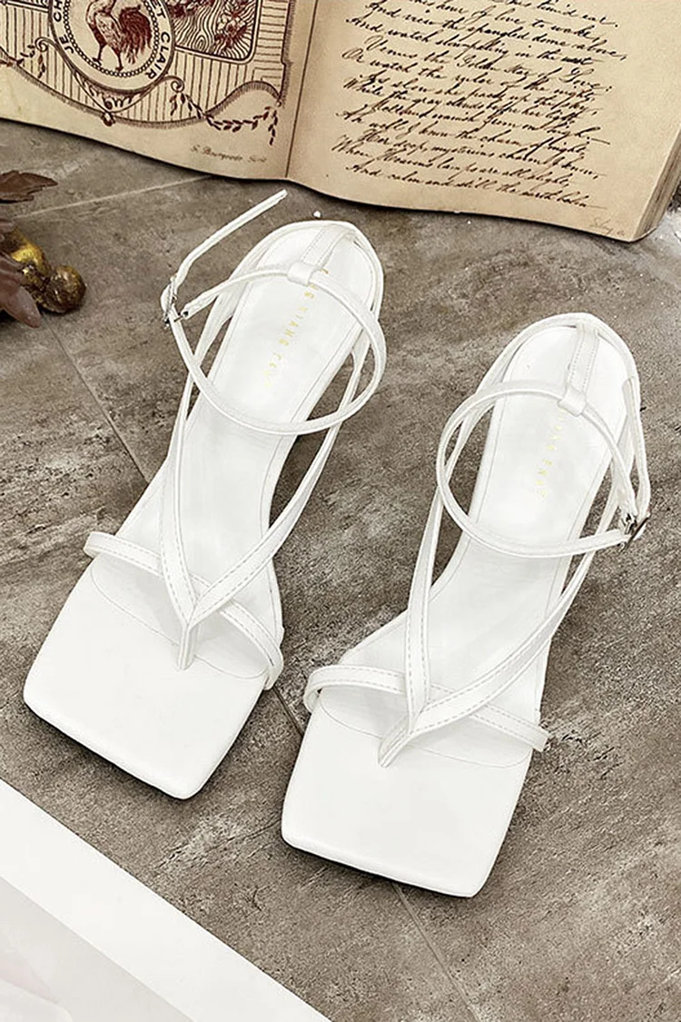 Casual Plain Square Toe Strappy Flip Flops Stiletto Heels