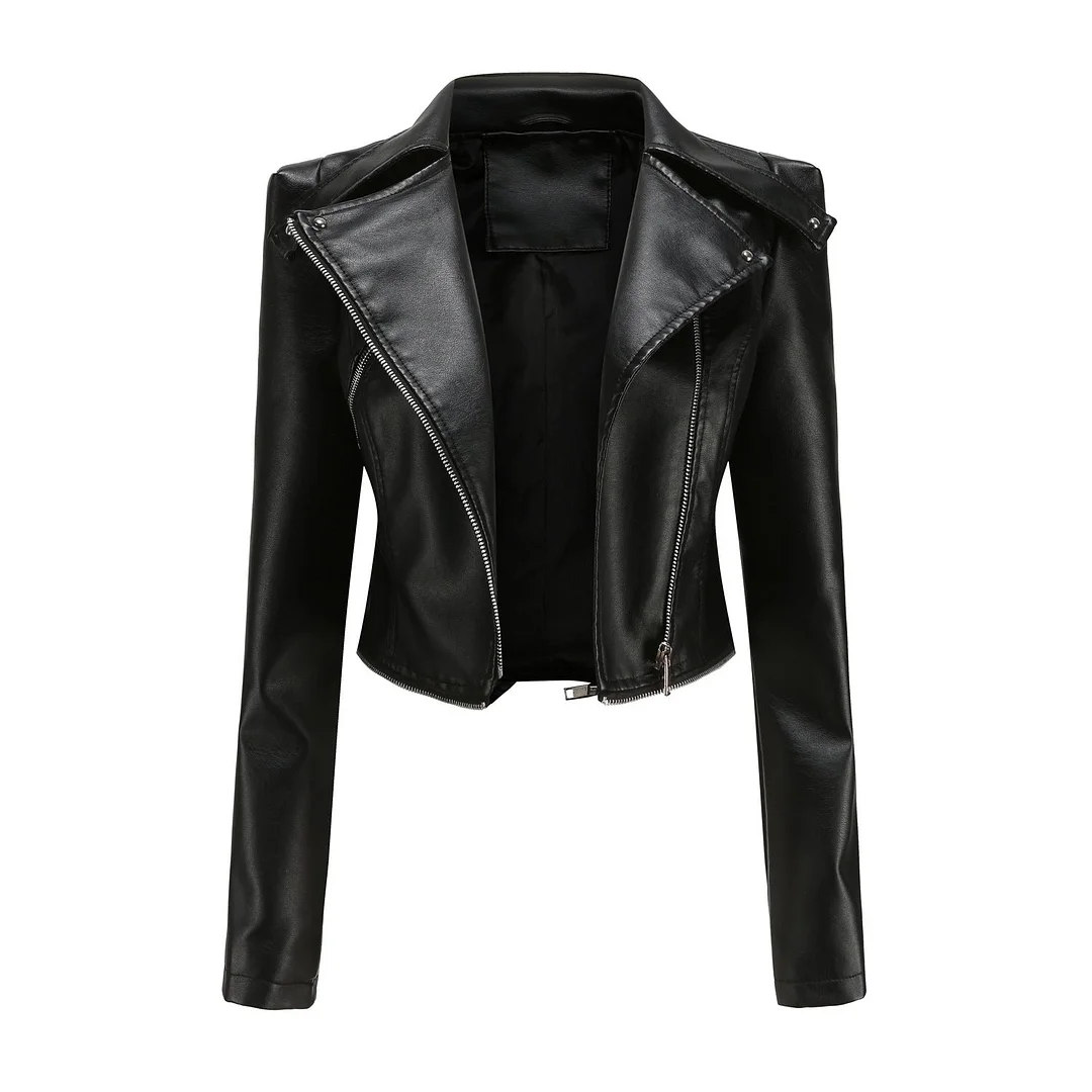 Woman Zipper Detachable Leather Jacket