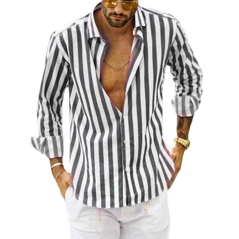 🔥S-6XL🔥Spring summer men's cotton linen striped button shirt