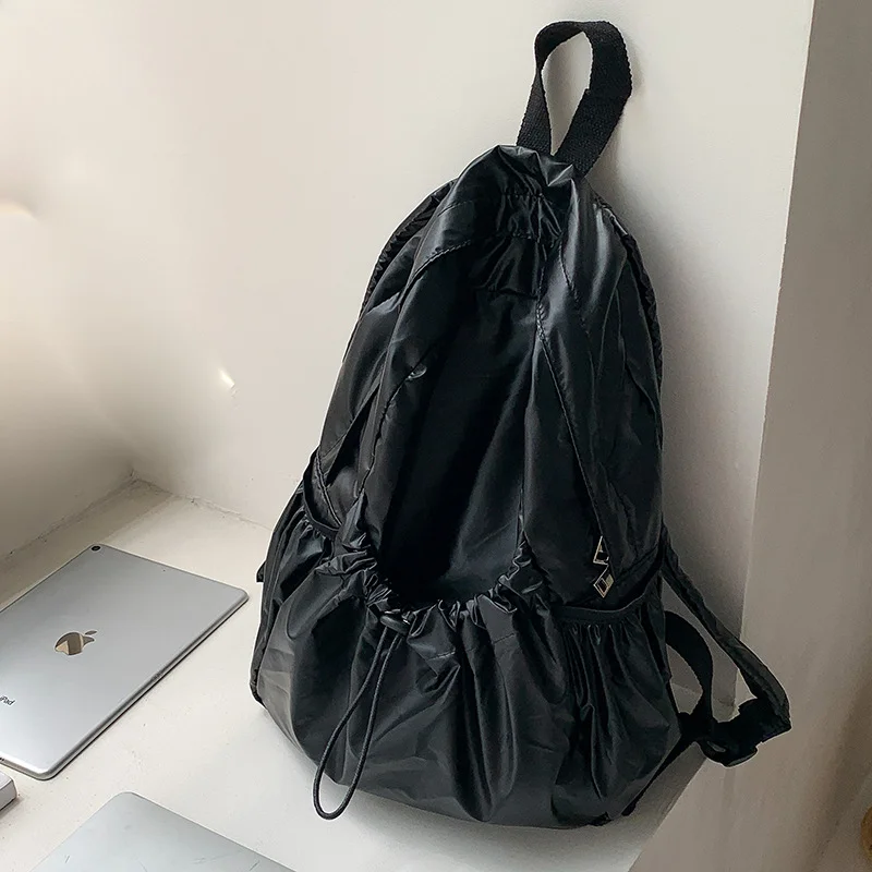 Mongw Mongw Soft Leather Advanced Sense Silver Backpack 2023 Korean Version Of The New Niche Design Large Capacity Trend Girl Backpack