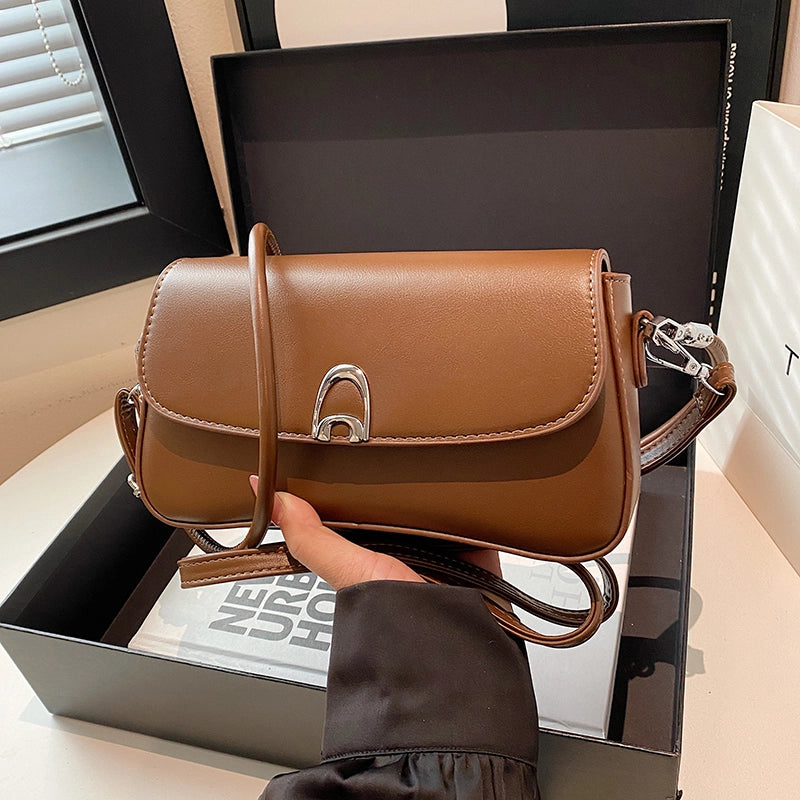 Women’s Medium Pu Leather Solid Color Classic Style Sewing Thread Square Flip Cover Underarm Bag