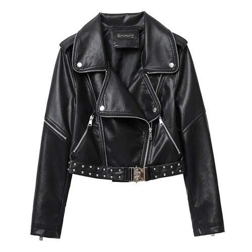 Fitaylor Autumn Winter Women Biker Coat Soft Faux Leather Jacket Black Green Moto Jacket Street Punk Outwear Slim PU Basic Coats