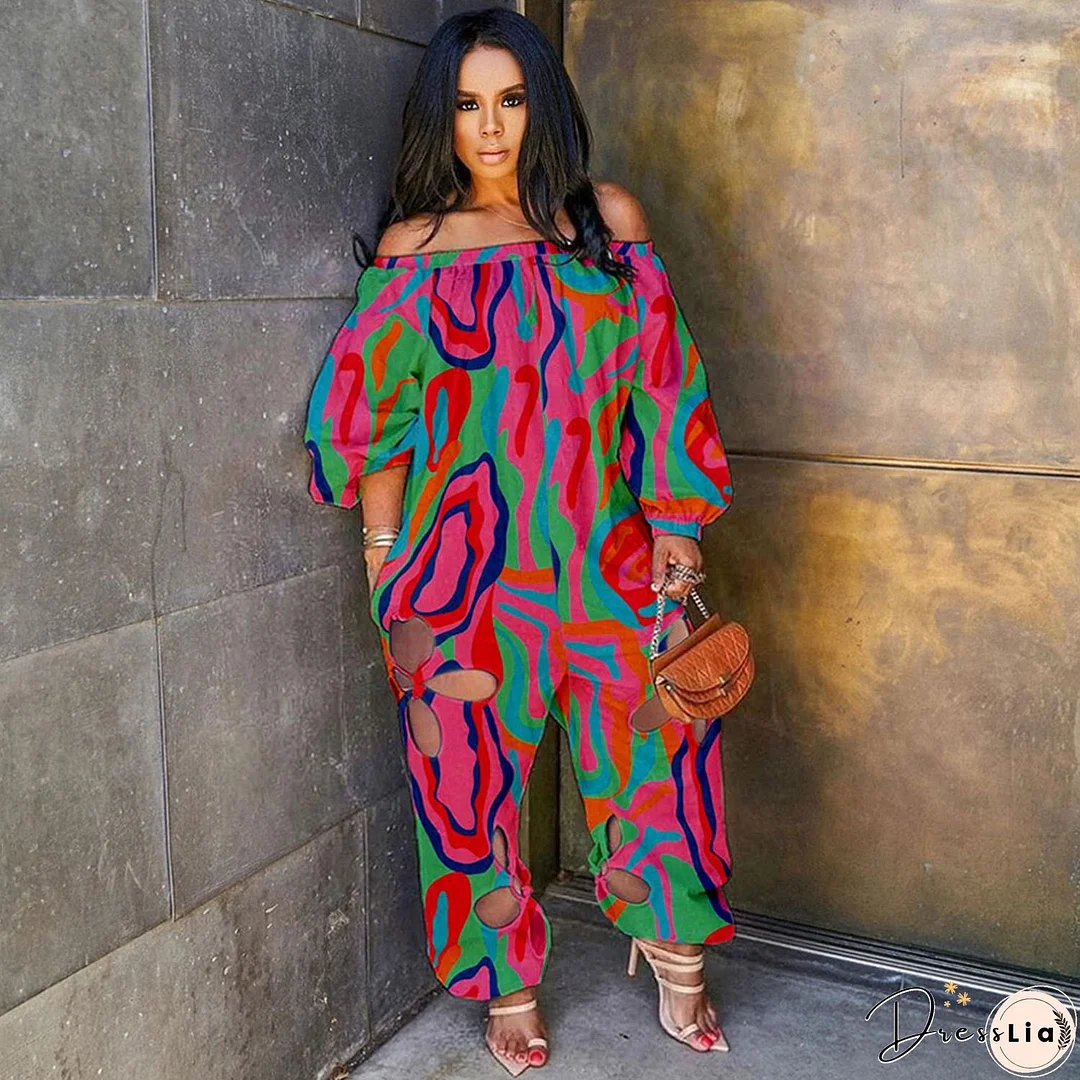 Sexy Slim Low Back Crochet Print Plus Size Jumpsuit