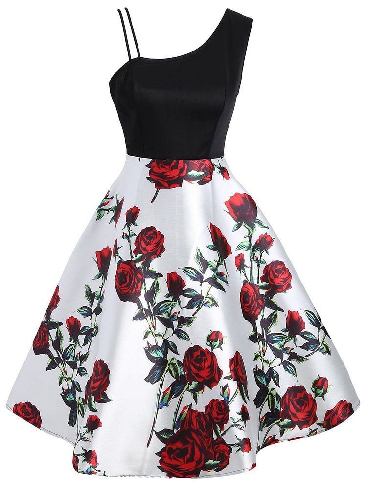 Mayoulove 1950s Stylish Asymmetric Sleeveless Floral Dress-Mayoulove