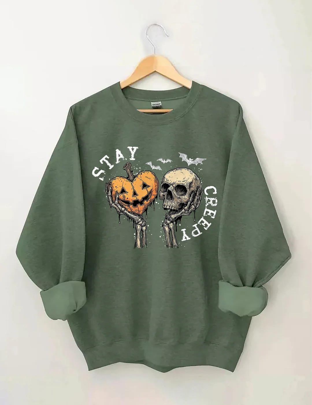 Stay Creepy With Pumpkin And Skull Sweatshirt