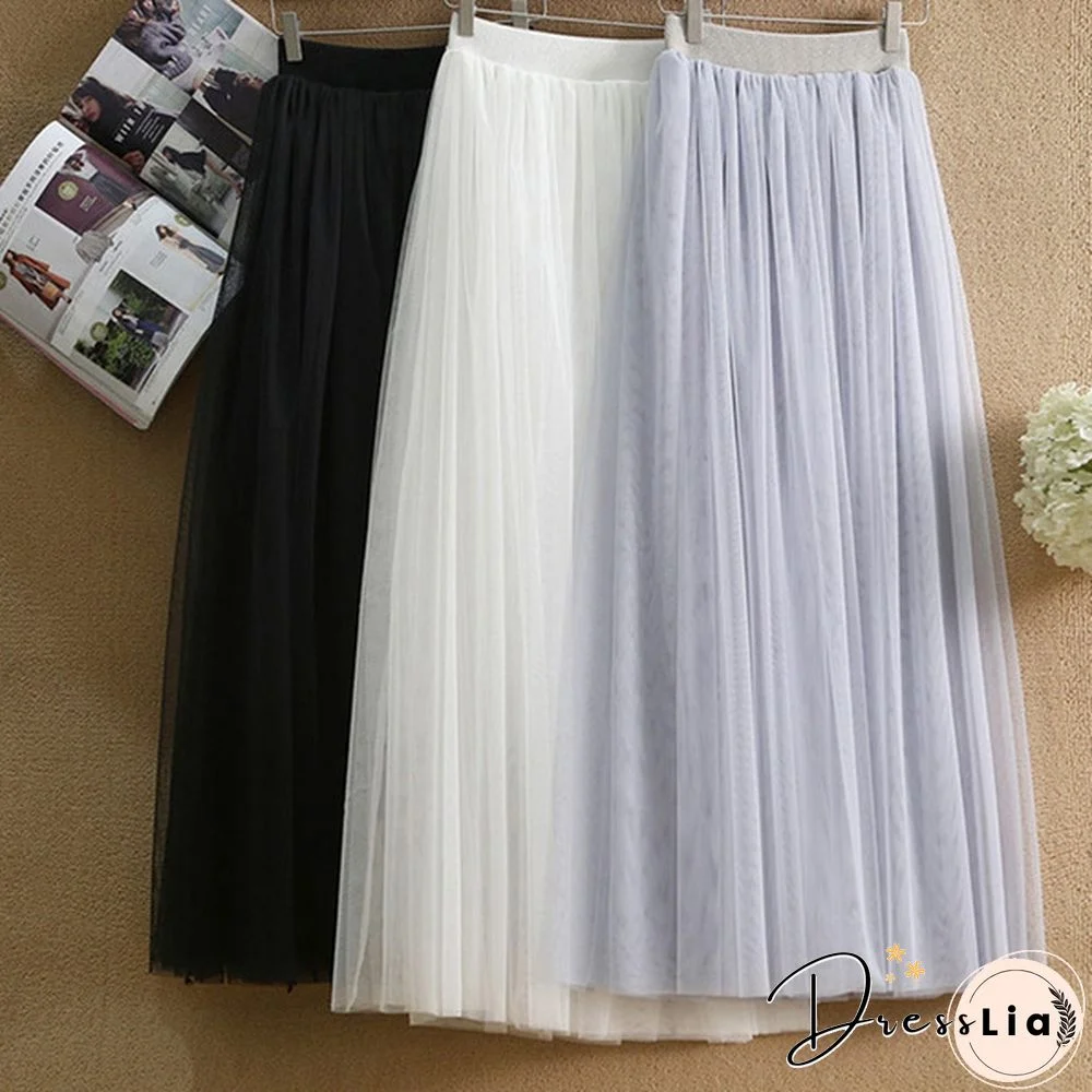 Tulle Skirts Women Spring Summer Elastic High Waist Long Mesh Skirt Womens Tutu Maxi Pleated Skirt Fashion