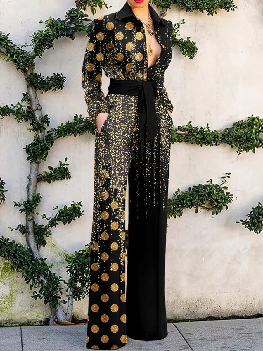 Fashion Golden Dots Casual Jumpsuit Women