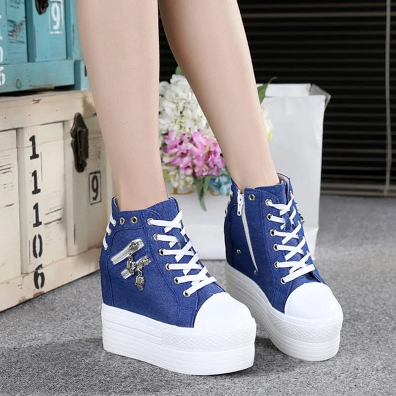 2021 Autumn Women Casual Shoes Denim Ankle Boots Ladies Classic Zipper Height Increasing student Boots Zapatos De Mujer