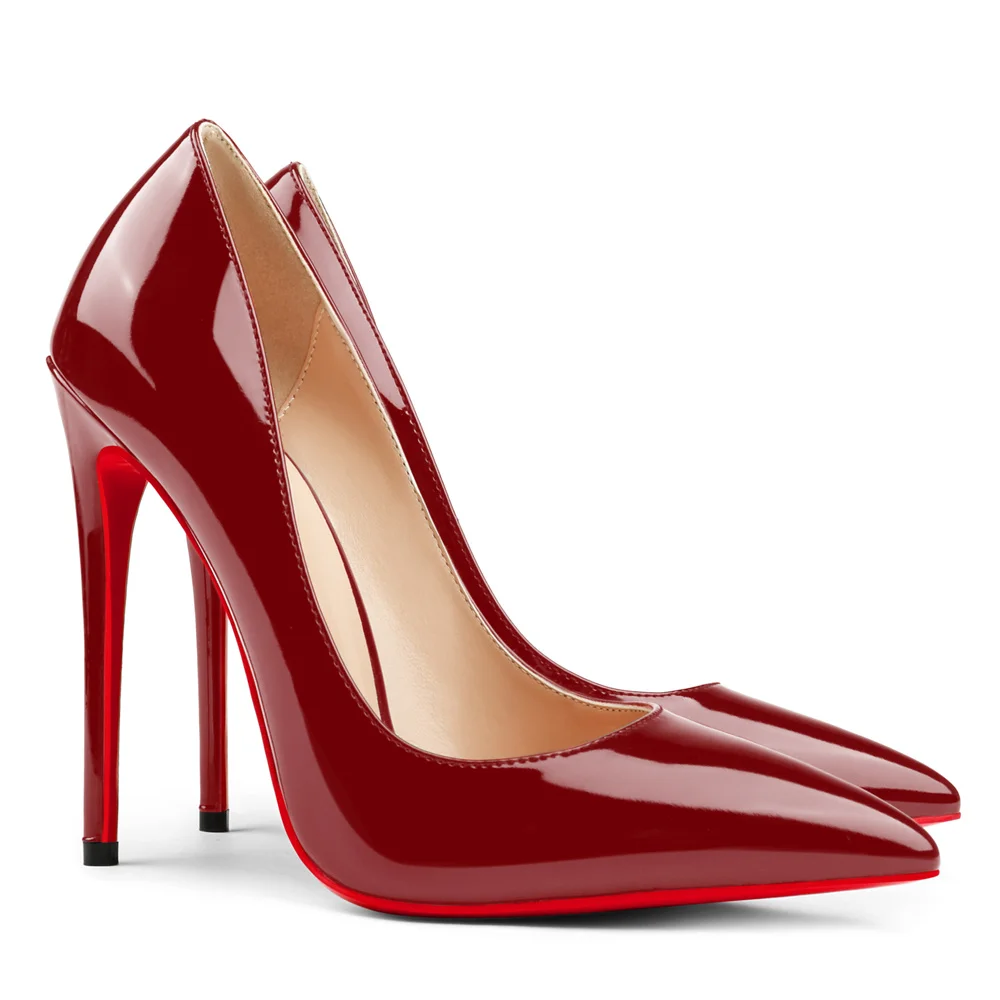 120mm Red Bottom Women's Pointy Toe Party Wedding Patent High Heels-MERUMOTE