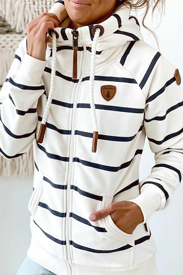 Long Sleeve Stripe Hooded Sweatshirt P13346