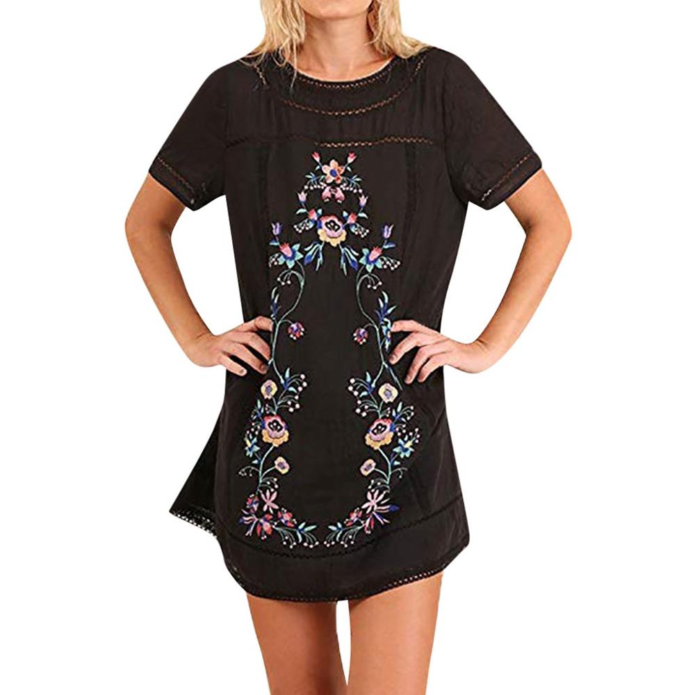 2021 Fashion printed Casual DressWomen Mexican Ethnic Embroidered Hippie Blouse Gypsy Boho Mini Dress Hot sale BD