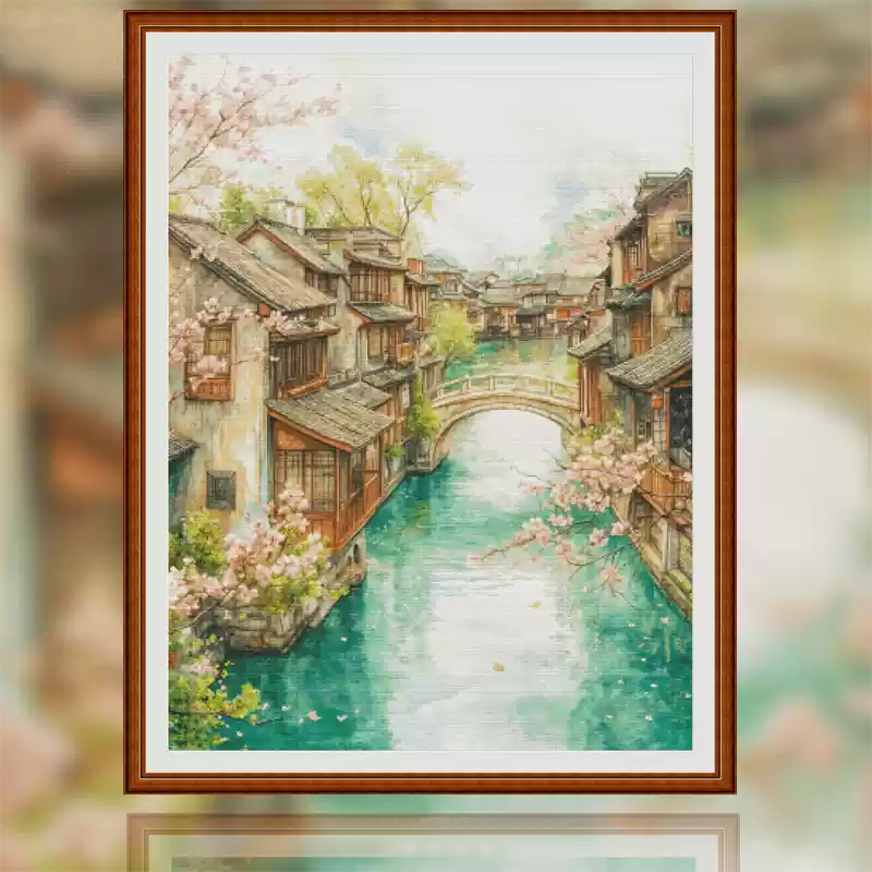 【Fairy Brand】Four Seasons Water Town Spring Full 14CT Pre-stamped Canvas(70*95cm) 100 Colors Egyptian Cotton Cross Stitch