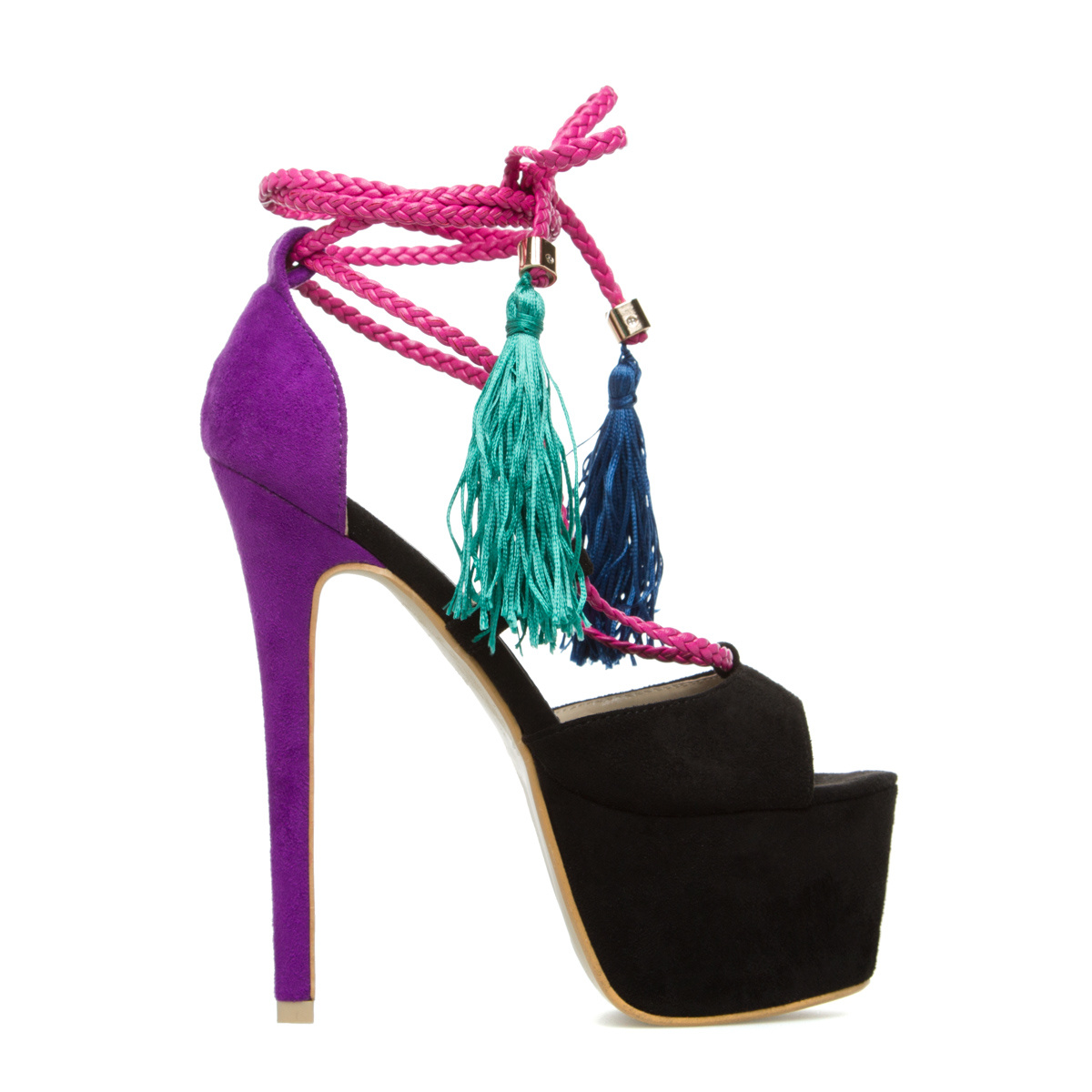 GOOSHOE Purple Peep Toe Platform Sandals Tassel High Heels
