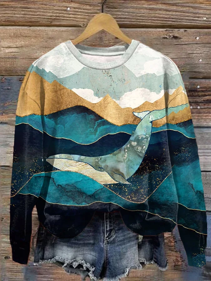 Women's Art Whale Print Sweatshirt