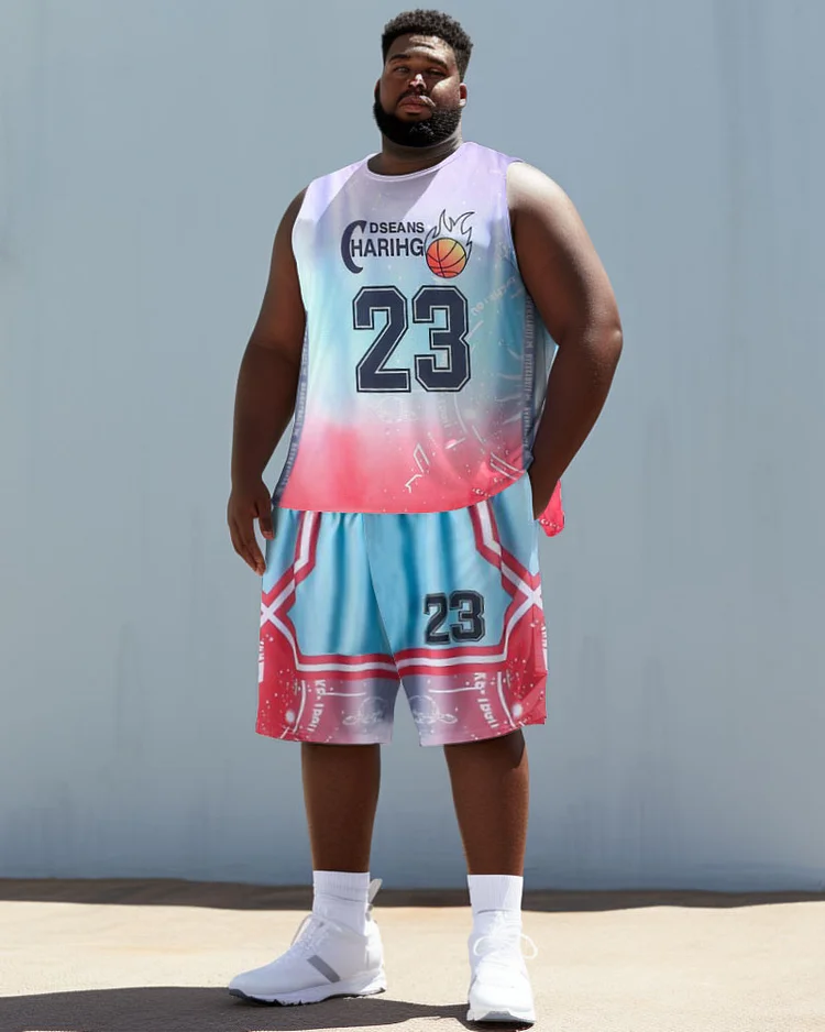 Men's Large Size Dream Chasing 23 Gradient Basketball Vest Sports Two-Piece Set