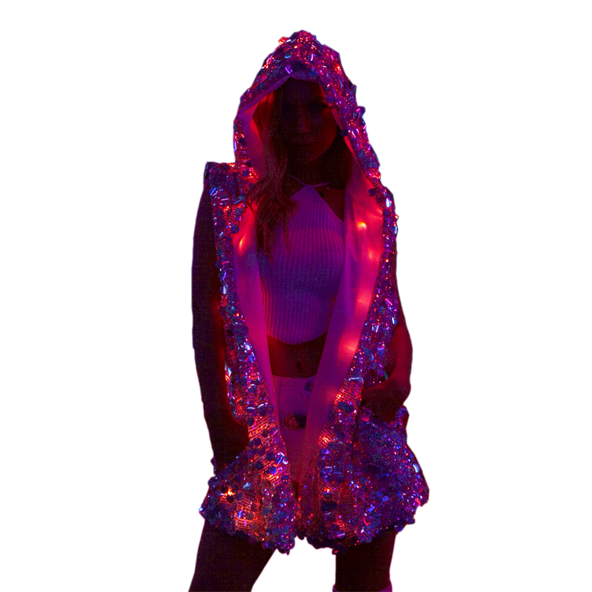 LED Light up Sequin Jacket For Women Flash Sparkly Vest Led Rave Costume Festival Outfits