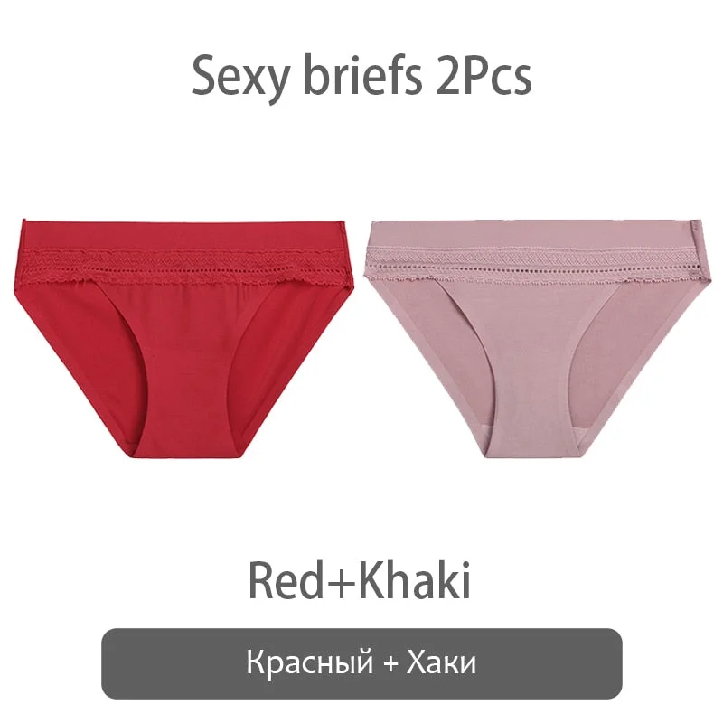 FINETOO 2Pcs/set Lace Panties Women Silk Underwear M-XL Smooth Panty Comfortable Girls Underpants Sexy Briefs 6 Colors Lingerie