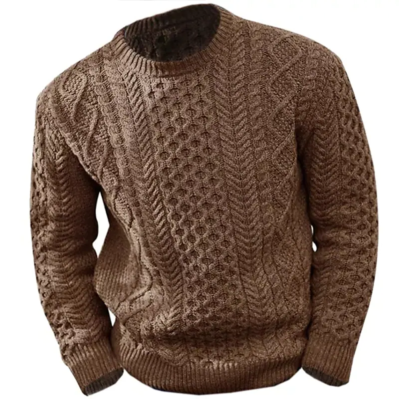 Men'S Crewneck Knit Geometric Texture Sweater