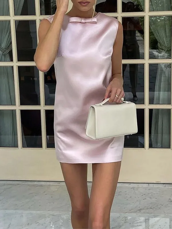 Backless Solid Color Loose Sleeveless Round-Neck Mini Dresses