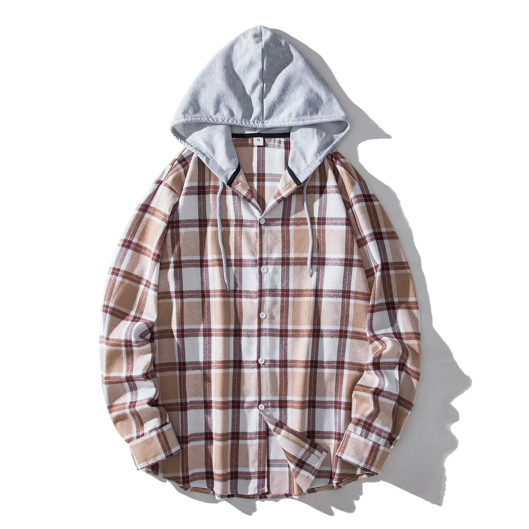 Men's Checkered Hooded Shirts Casual Plaid Light Weight Spring Shirts