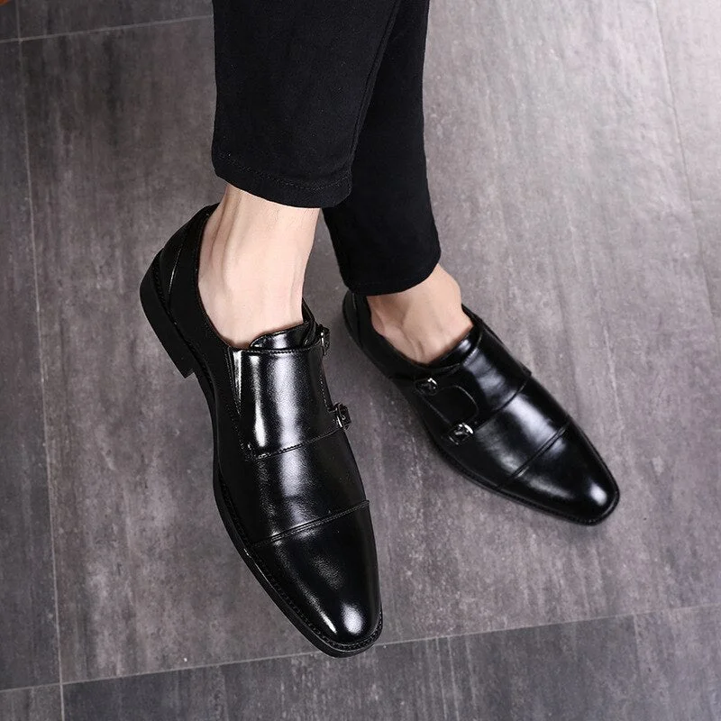 Men's Dress Shoes Formal Men Monk Shoes Oxford Shoes For Men Wedding Dress Brand Leather Double Buckles Shoes big size