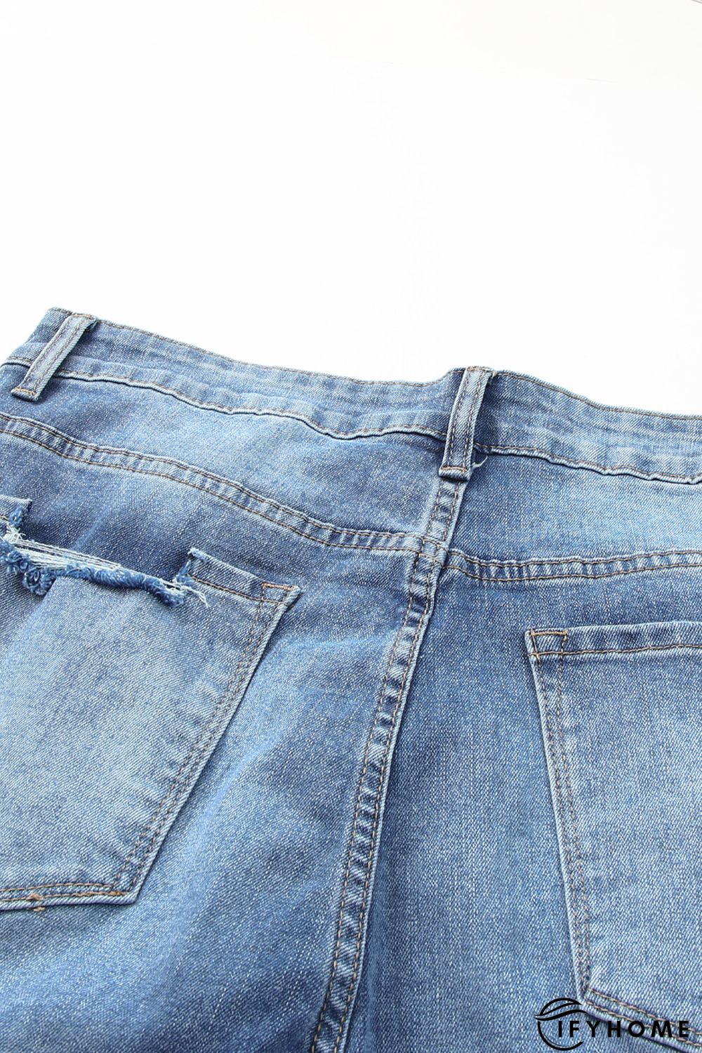 Sky Blue Plus Size Distressed Flare Jeans | IFYHOME