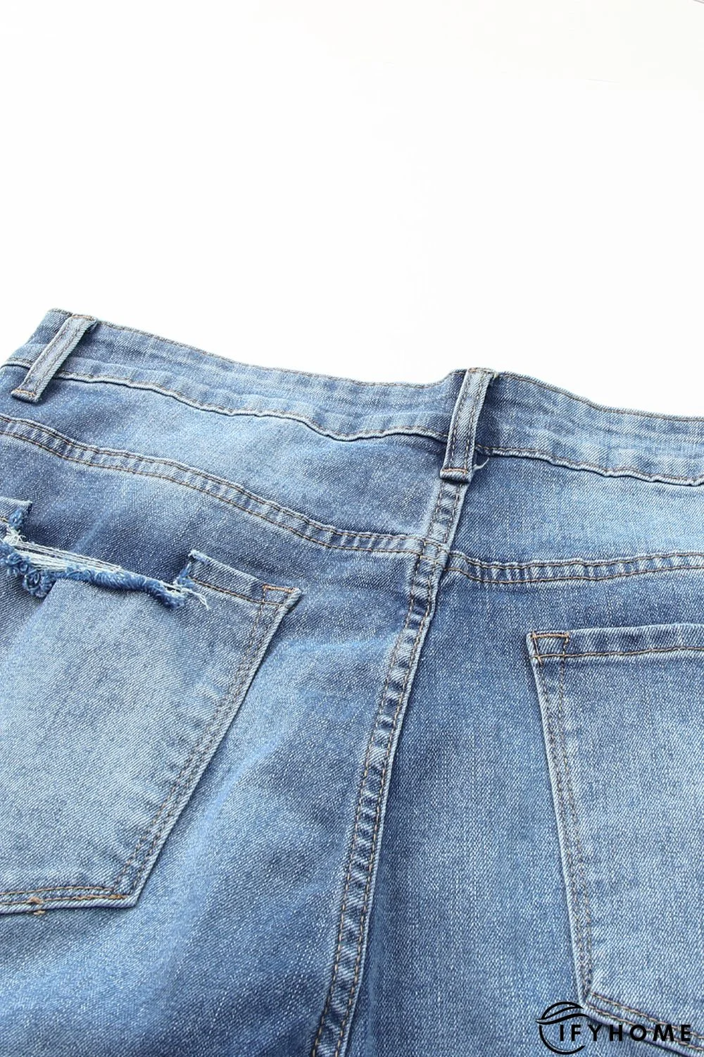 Sky Blue Plus Size Distressed Flare Jeans | IFYHOME