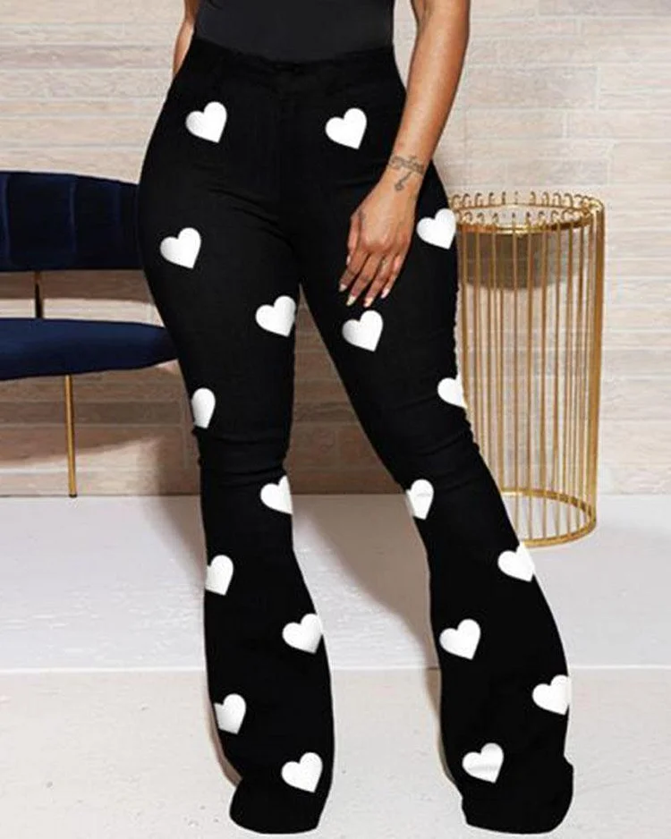 Love Printed High-Waisted Trousers And Bootcut Pants