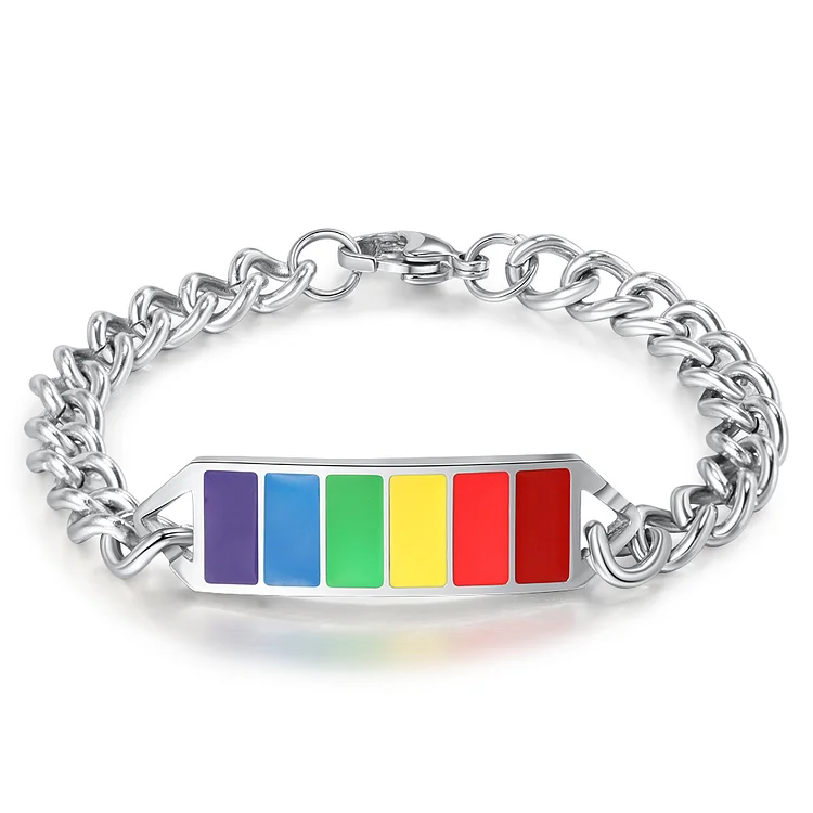 Personalized Rainbow Bar Bracelet Engraved 1 Text LGBT Pride Gifts