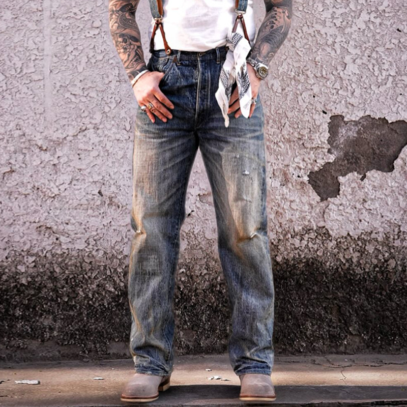 Men's Vintage Washed Straight-Leg Jeans