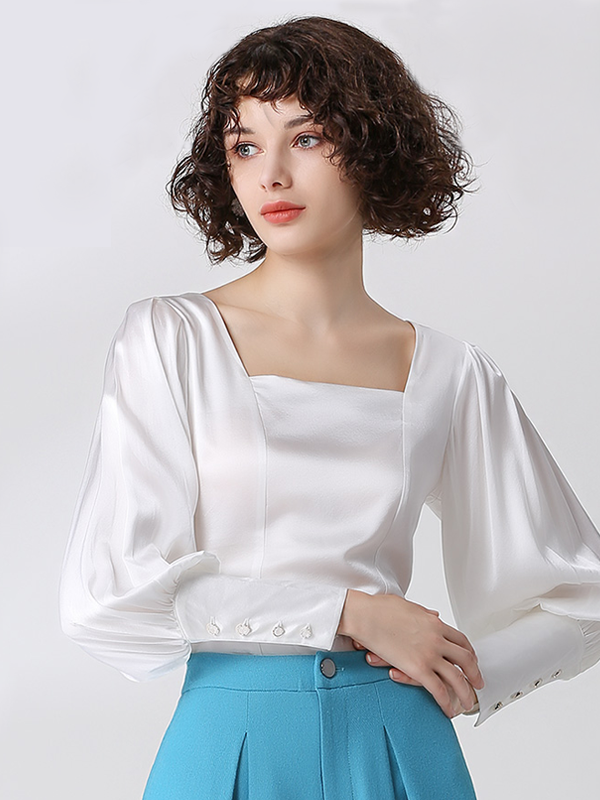Slim Puff Sleeve Silk Blouse