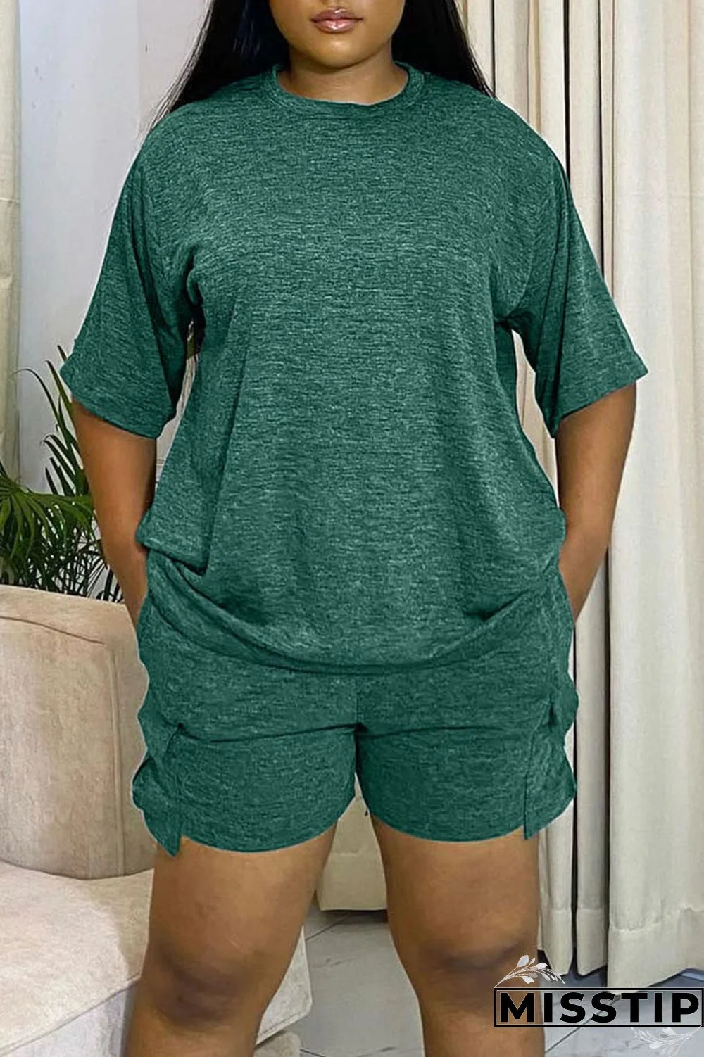 Orange Red Casual Solid Patchwork O Neck Short Sleeve Two Pieces