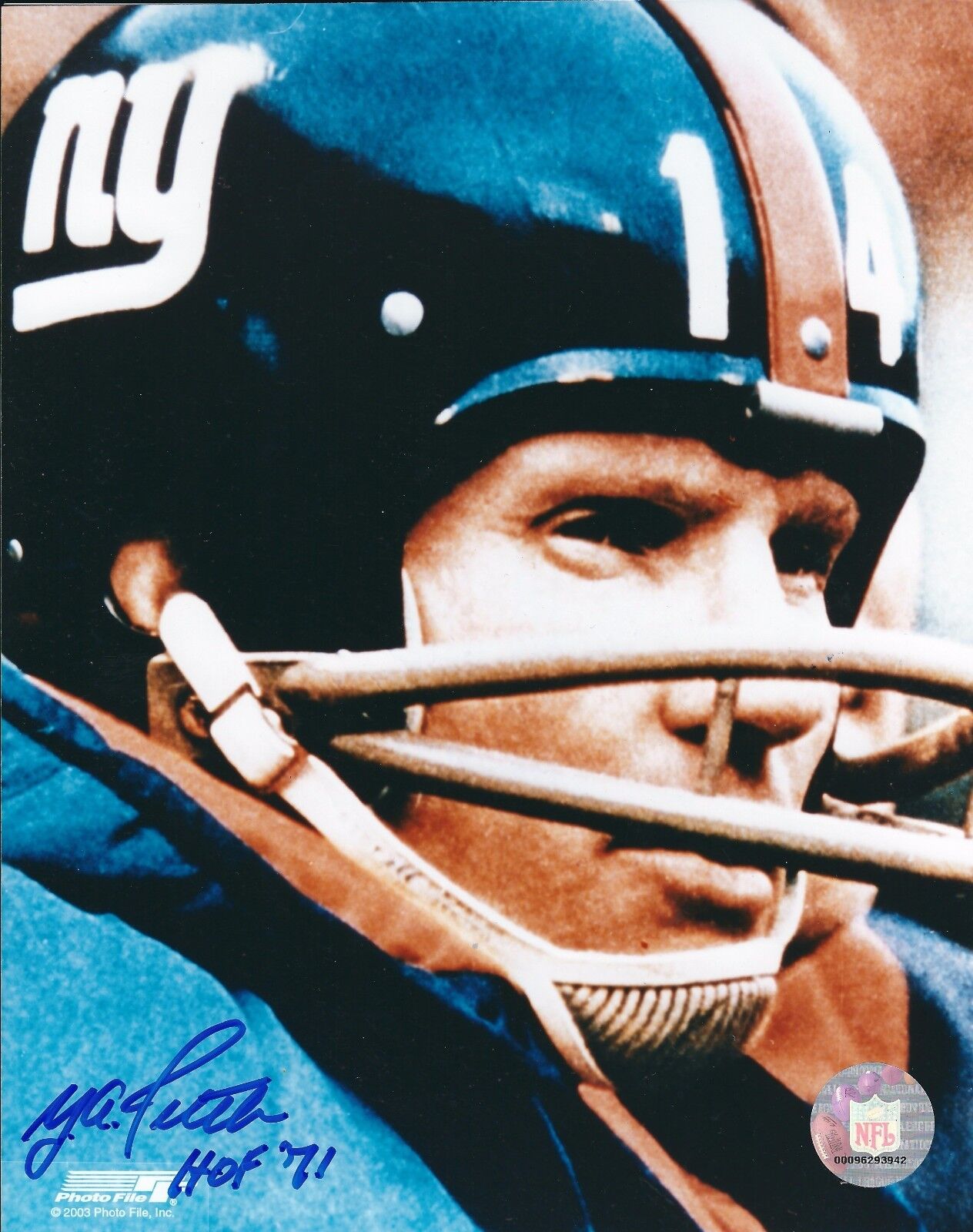 Autographed Y. A. Tittle New York Giants 8x10 Photo Poster painting with COA