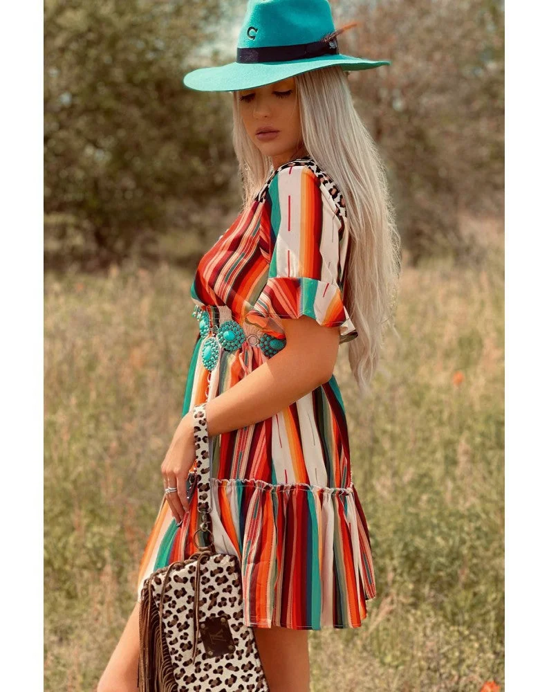 Striped Leopard Mini Dress Summer Boho Dress