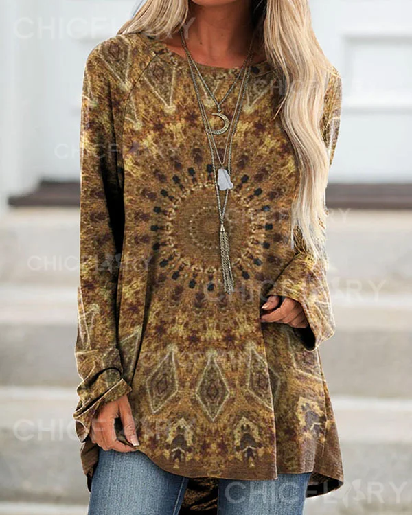 Mandala Vintage Loose Long Sleeve Top