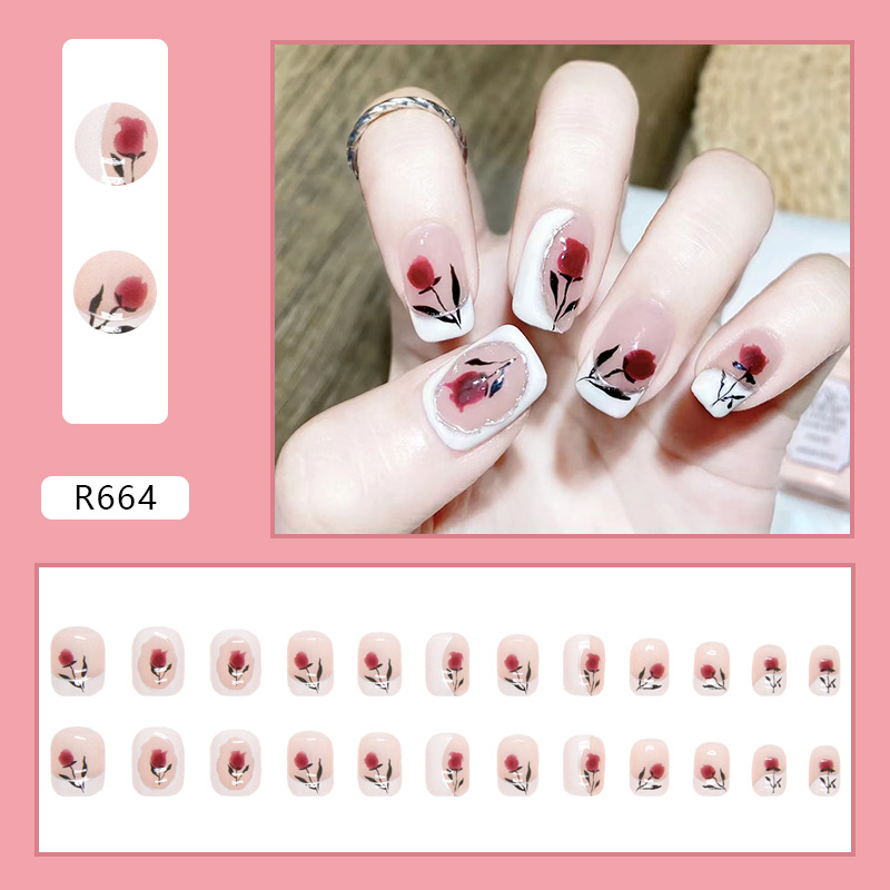 Lidudu French Butterfly Coffin Nails – Pink Gradient Press On Nails for Women  