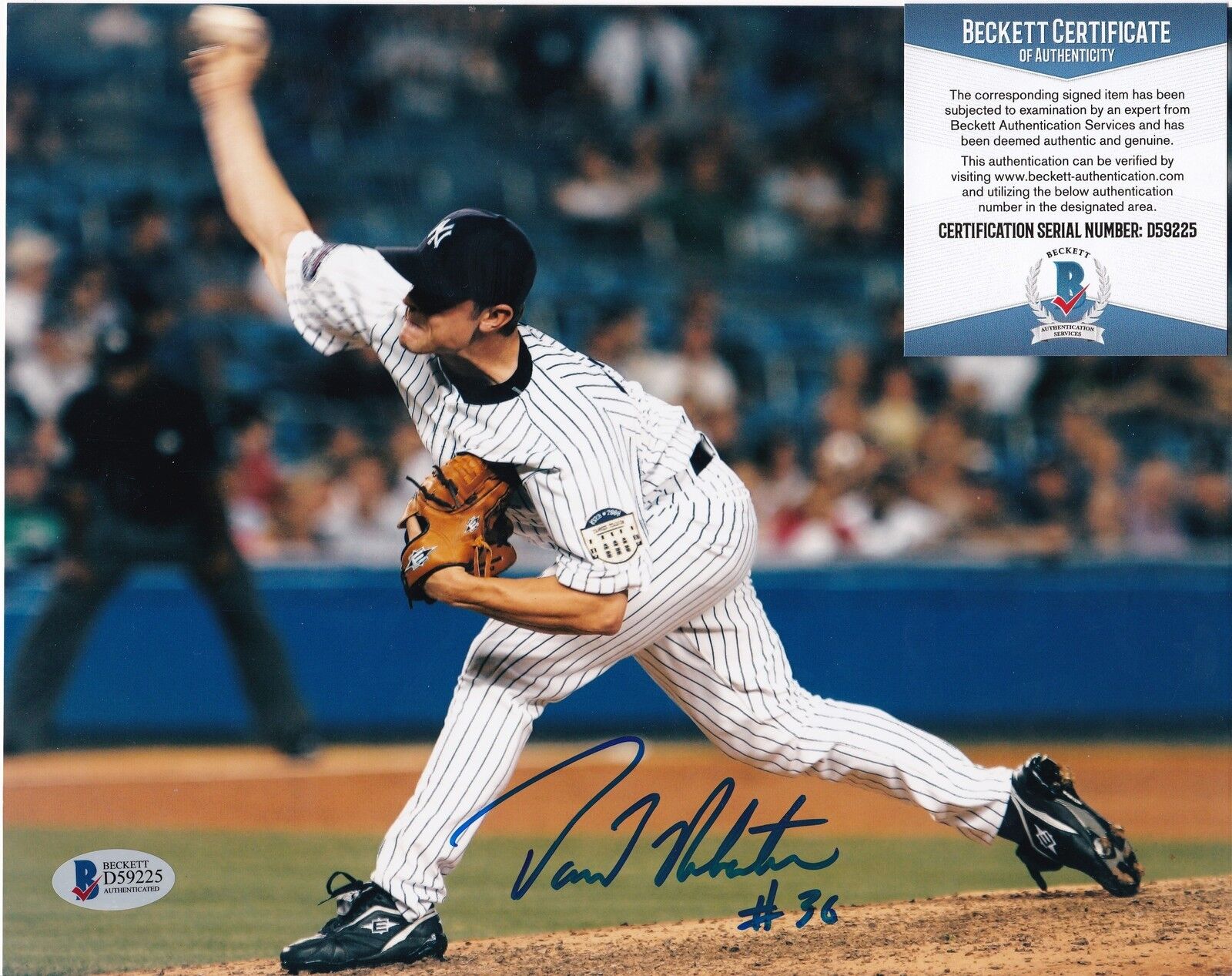 DAVID ROBERTSON NEW YORK YANKEES BECKETT AUTHENTICATED ACTION SIGNED 8x10